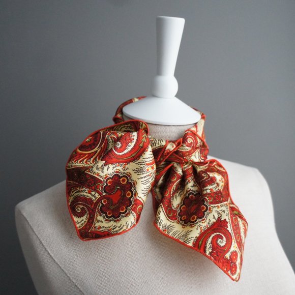 Red & Gold Paisley Vintage Neck Scarf or Pocket Square - Picture 6 of 13